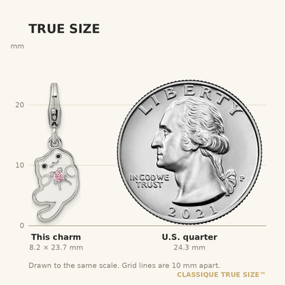 Sterling Silver Amore La Vita Rhodium-plated White Enameled Cat with Pink CZ Charm with Lobster Clasp