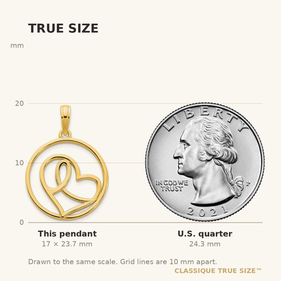 14K Yellow Gold Heart Circle Pendant