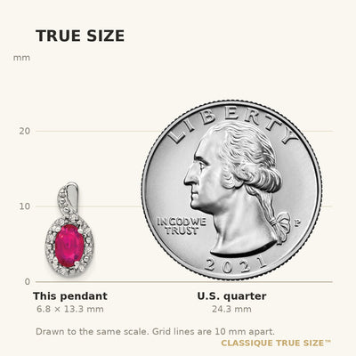 14K White Gold Oval Ruby and Diamond Halo Pendant