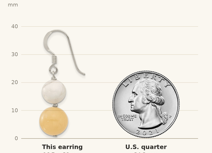 Classique True Size: Sterling Silver Polished White Howlite and Yellow Jade Dangle Earrings shown next to a US quarter (24.3 mm)