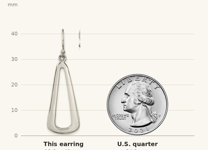 Classique True Size: Sterling Silver Polished Teardrop Dangle Shephard Hook Earrings shown next to a US quarter (24.3 mm)