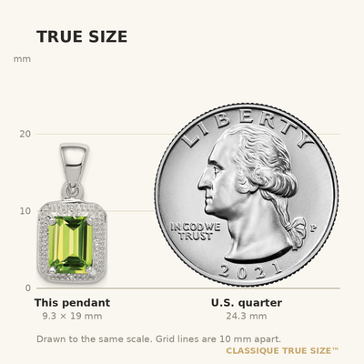 Sterling Silver Rhodium Plated Emerald-cut Peridot and Diamond Pendant