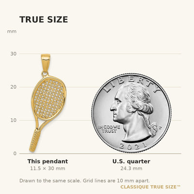 14K Solid Polished 3-D Tennis Racquet Pendant