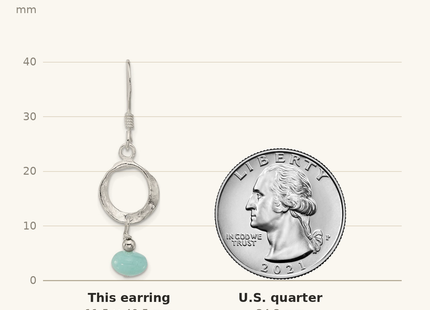 Classique True Size: Sterling Silver Polished & Textured Circle Amazonite Dangle Earrings shown next to a US quarter (24.3 mm)