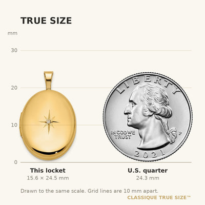 14K Polished Diamond Star Oval Locket
