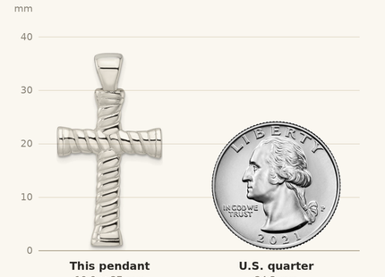 Classique True Size: Sterling Silver Polished Twisted Hollow Large Latin Cross Pendant shown next to a US quarter (24.3 mm)