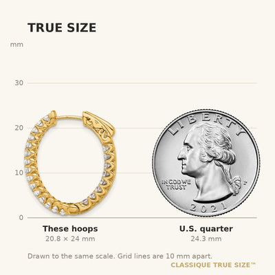 14K In/Out Oval Hoop w/ Safety Clasp Diamond Earrings
