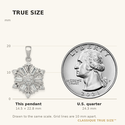 Sterling Silver Rhodium-plated Polished CZ Snowflake Pendant, 22.8 x 16.6mm