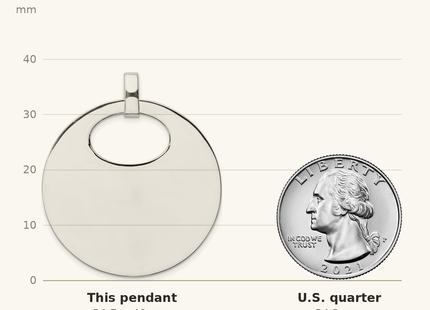Classique True Size: Sterling Silver Polished Pendant shown next to a US quarter (24.3 mm)