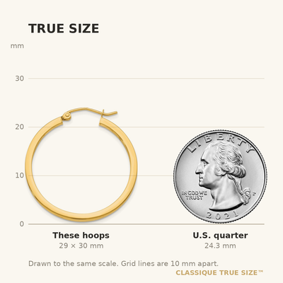14K Square Tube Hoop Earrings, 30 x 2mm