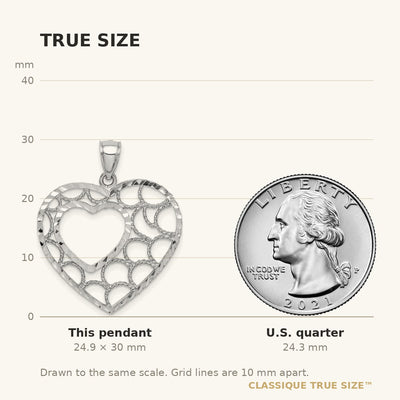 14K White Gold Diamond-cut Heart Pendant