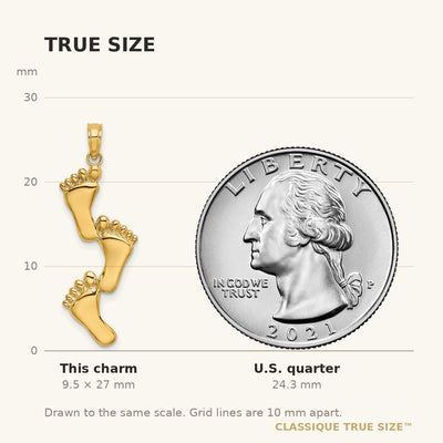 14K Polished Triple Vertical Feet Charm