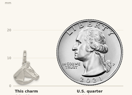 Classique True Size: Sterling Silver Horse Head with Bridle Charm shown next to a US quarter (24.3 mm)