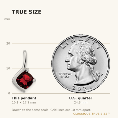 14K White Gold Cushion Garnet and Diamond Pendant, 17.9 x 10.4mm