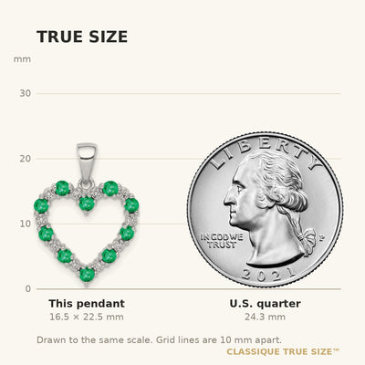 14K White Gold Diamond and Emerald Heart Pendant