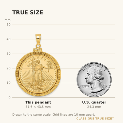 Wideband Distinguished Coin Jewelry 14K Polished and Beaded Mounted 1/2oz American Eagle Screw Top Coin Bezel Pendant