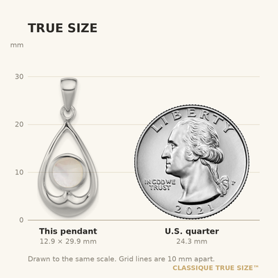 Sterling Silver Rhodium-plated Polished Round Mother of Pearl in Teardrop Pendant