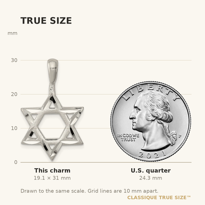 Sterling Silver Star of David Charm, 31 x 19mm