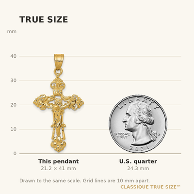 14K Inri Fleur De Lis Crucifix Pendant, 41 x 21mm