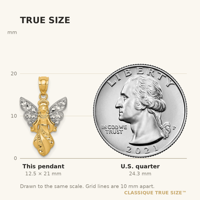 14K W/Rhodium Polished / Textured Angel Pendant