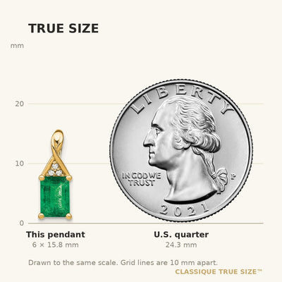 14K Rectangle Emerald and Diamond Pendant