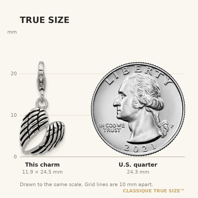 Amore La Vita Sterling Silver Rhodium-plated 3-D Antiqued Heart Shaped Angel Wings Charm with Fancy Lobster Clasp