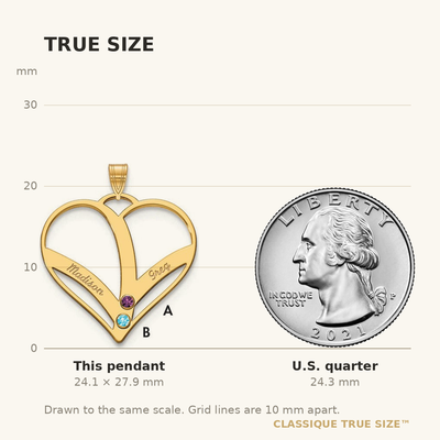 14K Yellow Gold 2-Name w/Birthstones w/14K Bezel Cut Out Heart Pendant
