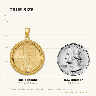 Wideband Distinguished Coin Jewelry 14ky Diamond-cut Casted Rope Prong Mounted 1/4oz American Eagle Coin Bezel Pendant