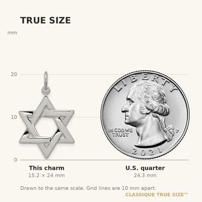 Sterling Silver Platinum-plated Star of David Charm, 24 x 20mm