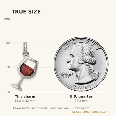 Sterling Silver Rhodium-plated Red CZ Wine Glass Charm