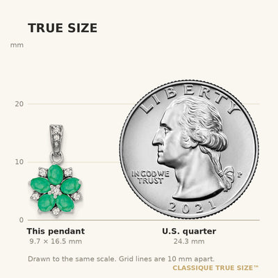 14K White Gold Emerald and Diamond Floral Pendant