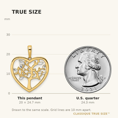14K and White Rhodium Diamond-cut Tree of Life Heart Pendant