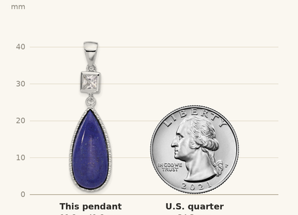 Classique True Size: Sterling Silver Rhodium-plated Lapis Lazuli and CZ Pendant shown next to a US quarter (24.3 mm)