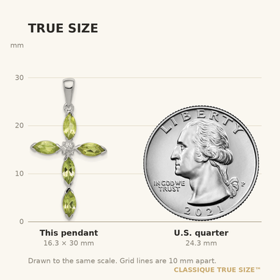 Sterling Silver Rhodium Plated Peridot and Diamond Cross Pendant