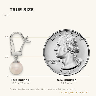 14K White Gold White Round Akoya Saltwater Cultured Pearl and .085 Carat Diamond Dangle Earrings