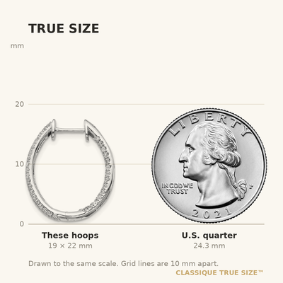 14K White Gold Diamond In/Out Hinged Hoop Earrings, 22 x 18mm
