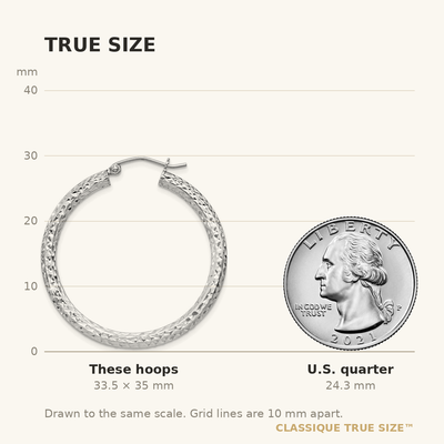 Sterling Silver Rhodium-plated D/C Hoop Earrings, 35 x 3mm