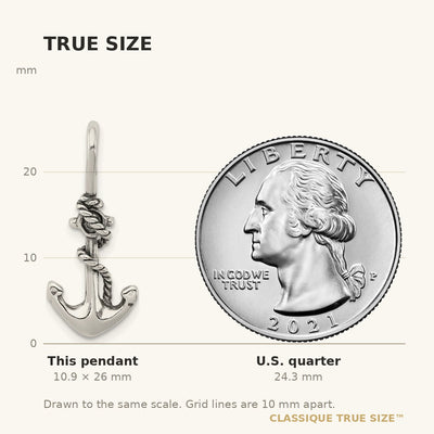 Sterling Silver Antiqued Anchor and Rope Pendant, 33 x 21mm