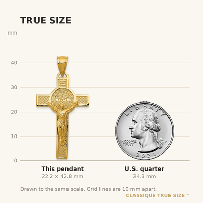 14K San Benito 2-Sided Crucifix Pendant, 42.75 x 22.3mm