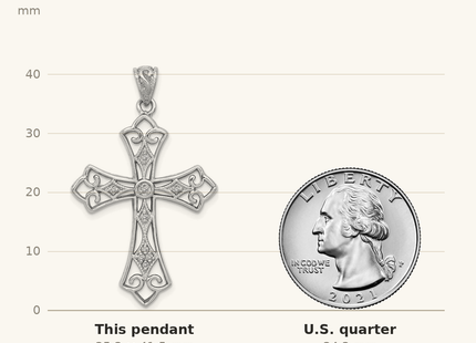 Classique True Size: Sterling Silver Rhodium & Diam. Filigree Cross Pendant shown next to a US quarter (24.3 mm)