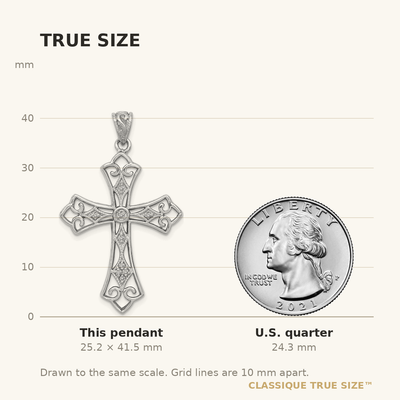 Sterling Silver Rhodium & Diam. Filigree Cross Pendant