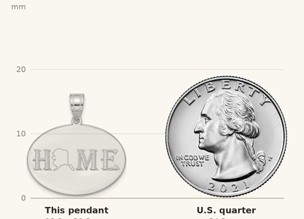 Classique True Size: Sterling Silver/Rhodium-plated HOME/STATE Pendant shown next to a US quarter (24.3 mm)
