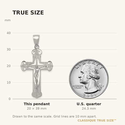 14K White Gold Polished Crucifix Pendant, 39 x 20mm