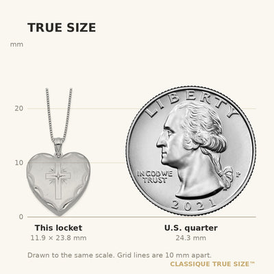 Sterling Silver Rhodium-plated Satin D/C 18in Diamond Cross Heart Locket Necklace & 14in Cross Heart Pendant Necklace Set