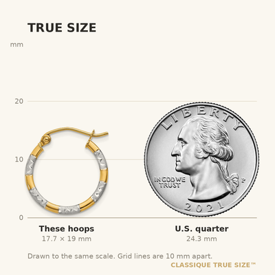 14K w/White Rhodium Diamond Cut Hoop Earrings