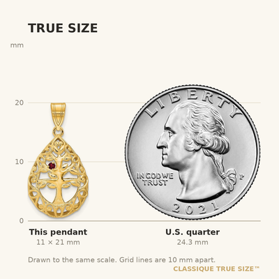 14K Yellow Gold 1 Birthstone Tree of Life Tear Drop Pendant