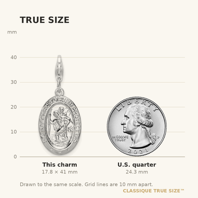 Amore La Vita Sterling Silver Rhodium-plated Polished Saint Christopher Medal Charm with Fancy Lobster Clasp, 41 x 13mm