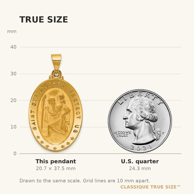 18K Saint Christopher Medal Pendant, 37.5 x 20.9mm