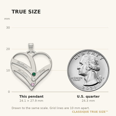 14K White Gold 3-Name w/Birthstones w/18K Rhod-plated Bezel Cut Out Heart Pendant