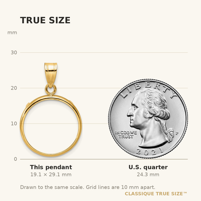 Wideband Distinguished Coin Jewelry 14K Polished Prong Coin Bezel Pendant, 29.1 x 19.1mm